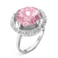 Кольцо из серебра с пл.кварцем цв.розовый и фианитами родированное