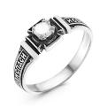 Кольцо из серебра с чернением и фианитом - Спаси и сохрани
