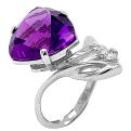 Кольцо из серебра с пл.кварцем цв.аметист и фианитами родированное