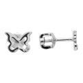 Серьги пуссеты на закрутке из серебра родированные с фианитами - Бабочки