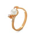 Кольцо из золочёного серебра с жемчугом и фианитами