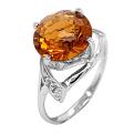 Кольцо из серебра с пл.кварцем цв.цитрин и фианитами родированное
