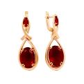 Серьги из золочёного серебра с пл.кварцем цв.гранат