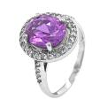 Кольцо из серебра с нат.аметистом и фианитами родированное