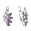 Серьги из серебра с аметистом и фианитами родированные