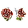 Серьги из серебра с цветной эмалью родированные Розы