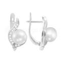 Серьги из серебра с жемчугом и фианитами родированные