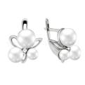 Серьги из серебра с жемчугом и фианитом родированные