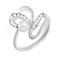 Кольцо из серебра с жемчугом и фианитами родированное