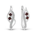 Серьги из серебра с гранатом и фианитами родированные