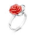 Кольцо из серебра с имит.кораллом родированное