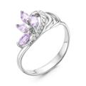 Кольцо из серебра с аметистом и фианитами родированное
