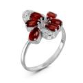 Кольцо из серебра с гранатом и фианитами родированное