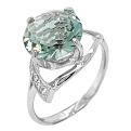 Кольцо из серебра с пл.кварцем цв.зелёный аметист и фианитами родированное