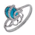 Кольцо из серебра с рек.бирюзой и фианитами родированное