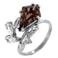 Кольцо из серебра с пл.кварцем цв.раухтопаз родированное