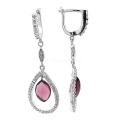 Серьги из серебра с пл.кварцем цв.аметист и фианитами родированные