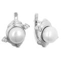 Серьги из серебра с жемчугом и фианитами родированные