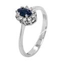 Кольцо из серебра с сапфировым корундом и фианитами родированное