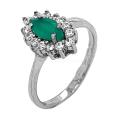 Кольцо из серебра с нат.зелёным агатом и фианитами родированное