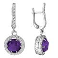 Серьги из серебра с пл.кварцем цв.аметист и фианитами родированные