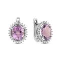 Серьги из серебра с нат.аметистом и фианитами родированные