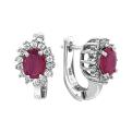 Серьги из серебра с рубиновым корундом и фианитами родированные