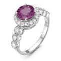 Кольцо из серебра с синт.александритом и фианитами родированное
