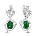 Серьги из серебра с пл.кварцем цв.зелёный и фианитами родированные
