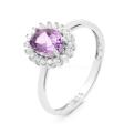 Кольцо из серебра с нат. аметистом и фианитами родированное