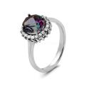 Кольцо из серебра с нат.топазом мистик блю и фианитами родированное