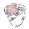 Кольцо из серебра с пл.кварцем цв.розовый и фианитами родированное