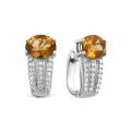 Серьги из серебра с пл.кварцем цв.цитрин и фианитами родированные