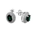 Серьги из серебра с пл.кварцем цв.изумруд и фианитами родированные