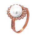 Кольцо из золочёного серебра с культ.жемчугом и фианитами