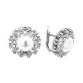 Серьги из серебра с культ.жемчугом и фианитами родированные