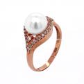 Кольцо из золочёного серебра с культ.жемчугом и фианитами