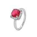 Кольцо из серебра с пл.кварцем цв.рубин и фианитами родированное