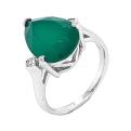 Кольцо из серебра с нат.зелёным агатом и фианитами родированное