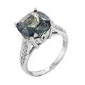 Кольцо из серебра с нат.празиолитом и фианитами родированное