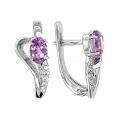 Серьги из серебра с нат.аметистом и фианитами родированные