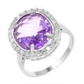 Кольцо из серебра с аметистом и фианитами родированное