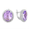 Серьги из серебра с аметистом и фианитами родированные
