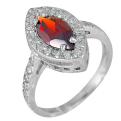Кольцо из серебра с пл.кварцем цв.гранат и фианитами родированное