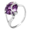 Кольцо из серебра с пл.кварцем цв.аметист родированное
