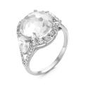 Кольцо из серебра с пл.кварцем цв.горный хрусталь и фианитами родированное