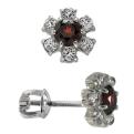 Серьги-пусеты из серебра с раух-топазами и фианитами родированные