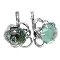 Серьги из серебра с пл.кварцем цв.зелёный родированные