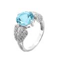 Кольцо из серебра с пл.кварцем цв.топаз и фианитами родированное
