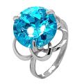 Кольцо из серебра с пл.кварцем цв.голубой родированное